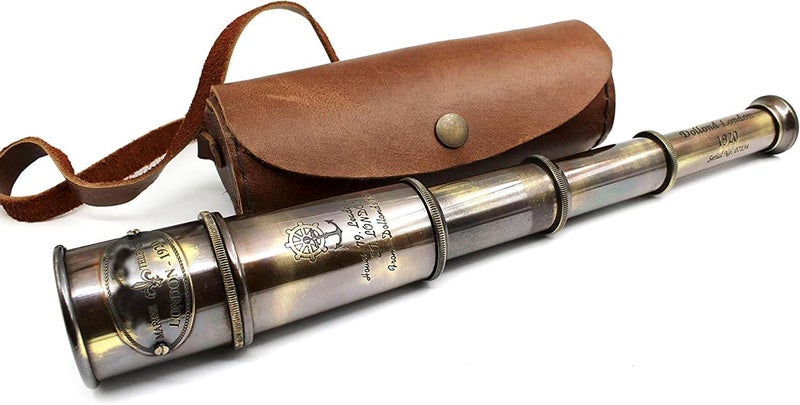 OCEAN REPLICAS 1920 Brass Maritime Vintage Telescope – Handheld Pirate Spyglass with Authentic Pure Leather Case – Nautical Monocular for Collectors, Hiking, Gift Décor – 15” Expandable - Image 3